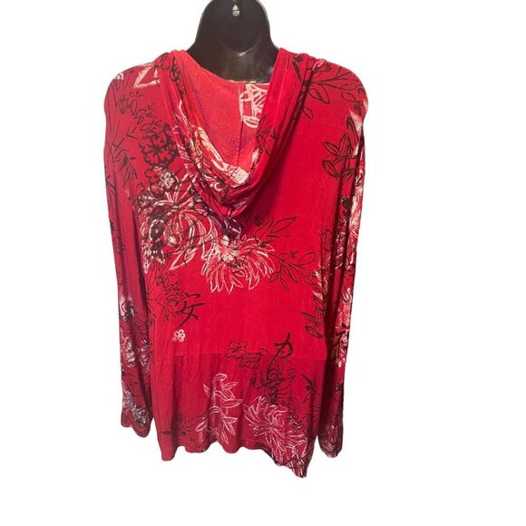 Chico’s Red Floral Asian Inspired Hooded Full Zip Jacket Sz XL - Picture 2 of 11